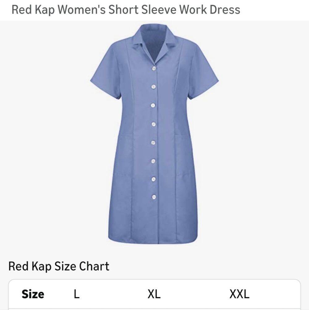 Like New Red Kap Blue Button Down Short Sleeve Work Dress With Pockets Size XL